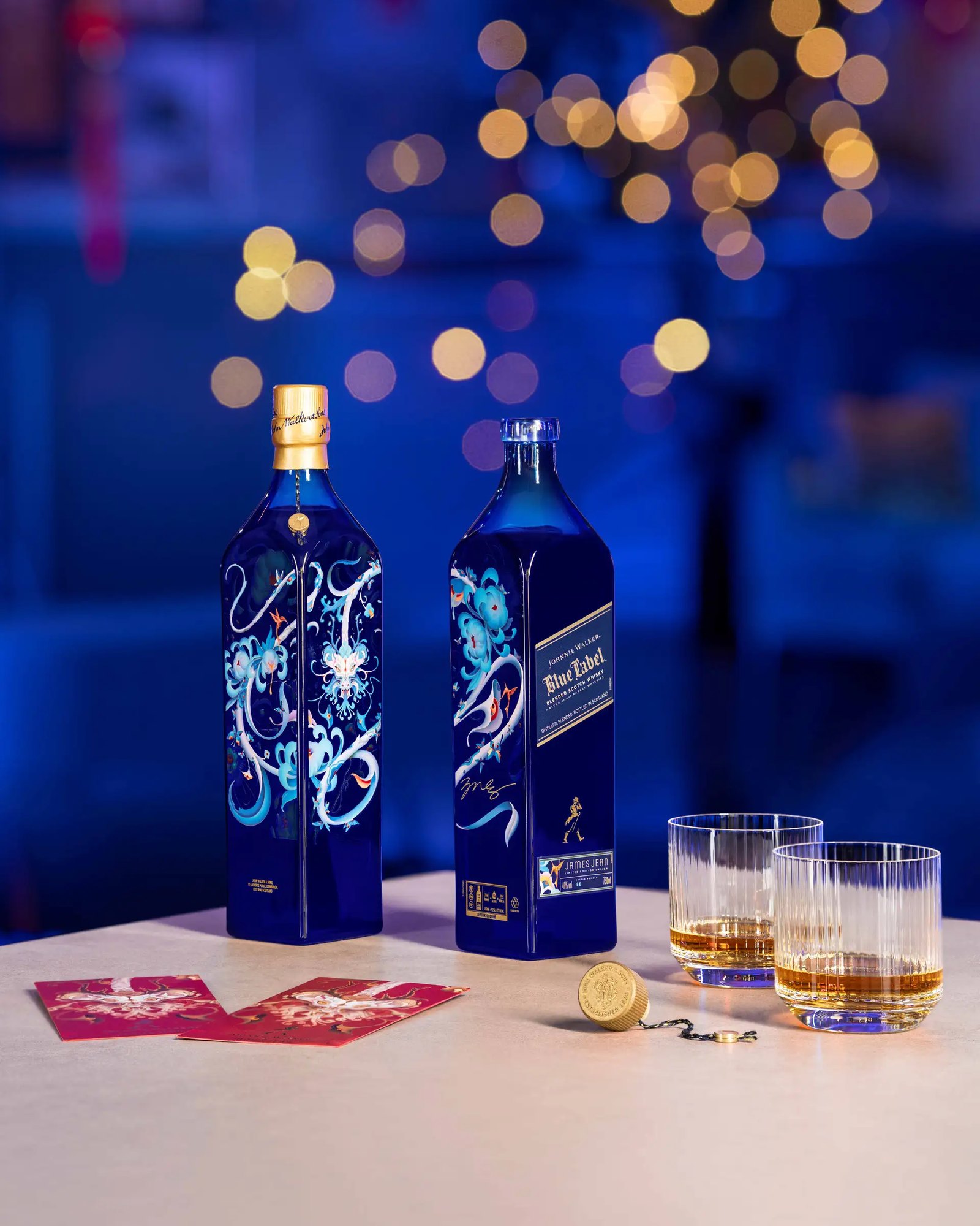 Johnnie Walker Blue Label bottles with a whisky serve